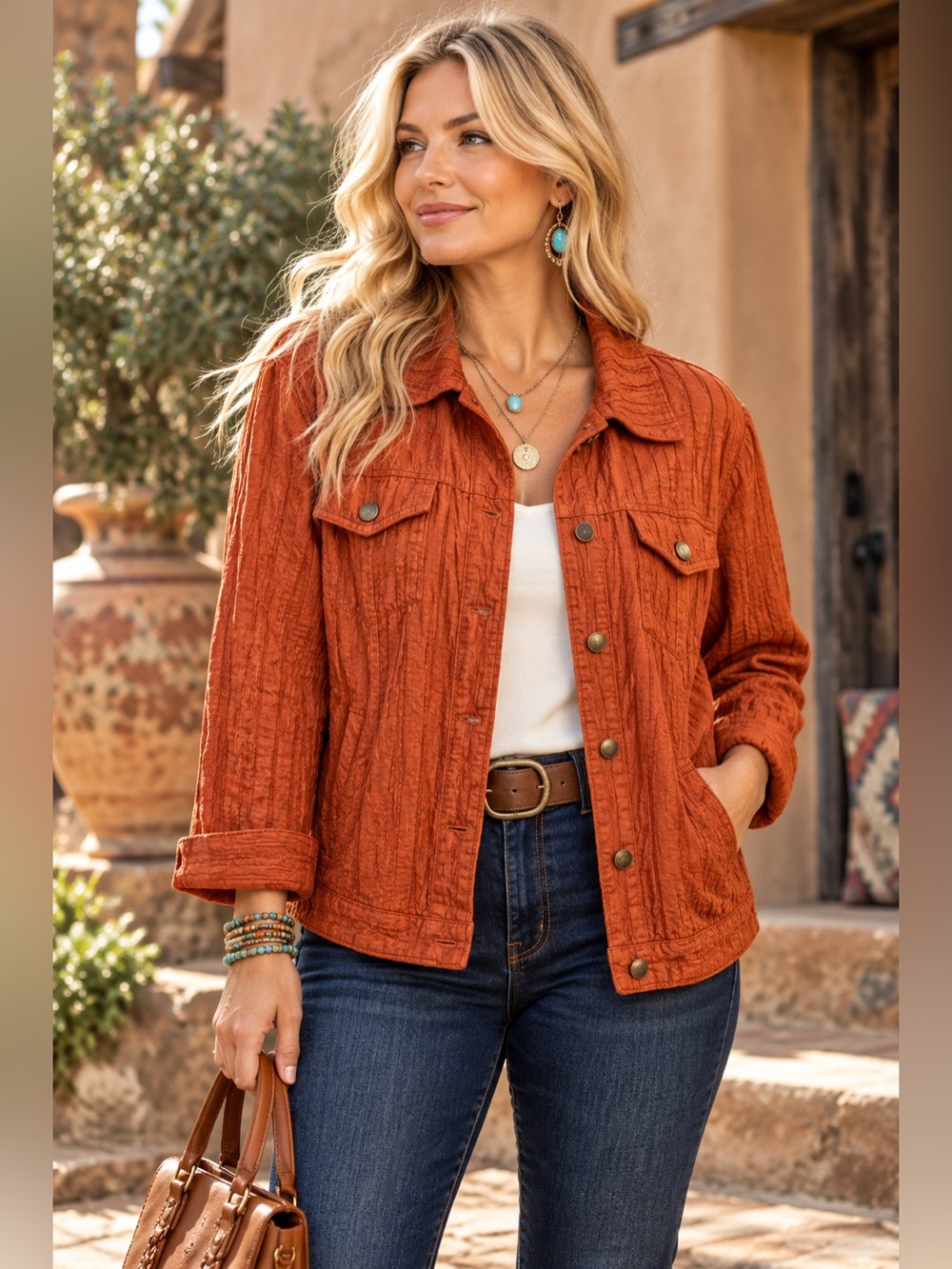 Ruby Rd Plus Size 16W Rust Orange Crinkle Textured Jacket